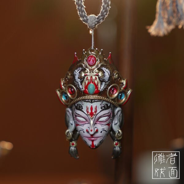 White Crane Immortal Boy Mini Mask Pendant Necklace